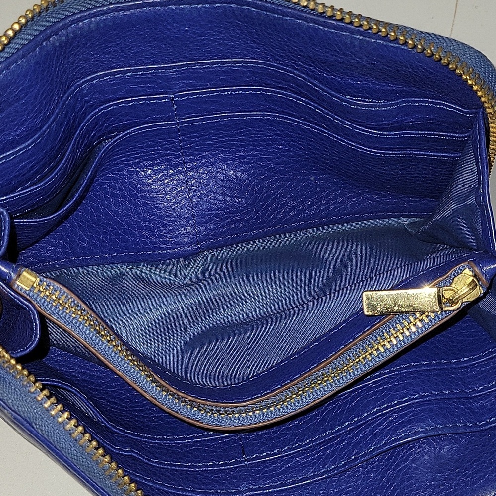 Tory Burch Royal Blue Leather Zip-Around Wallet with Tassel Pull - Picture 8 of 12